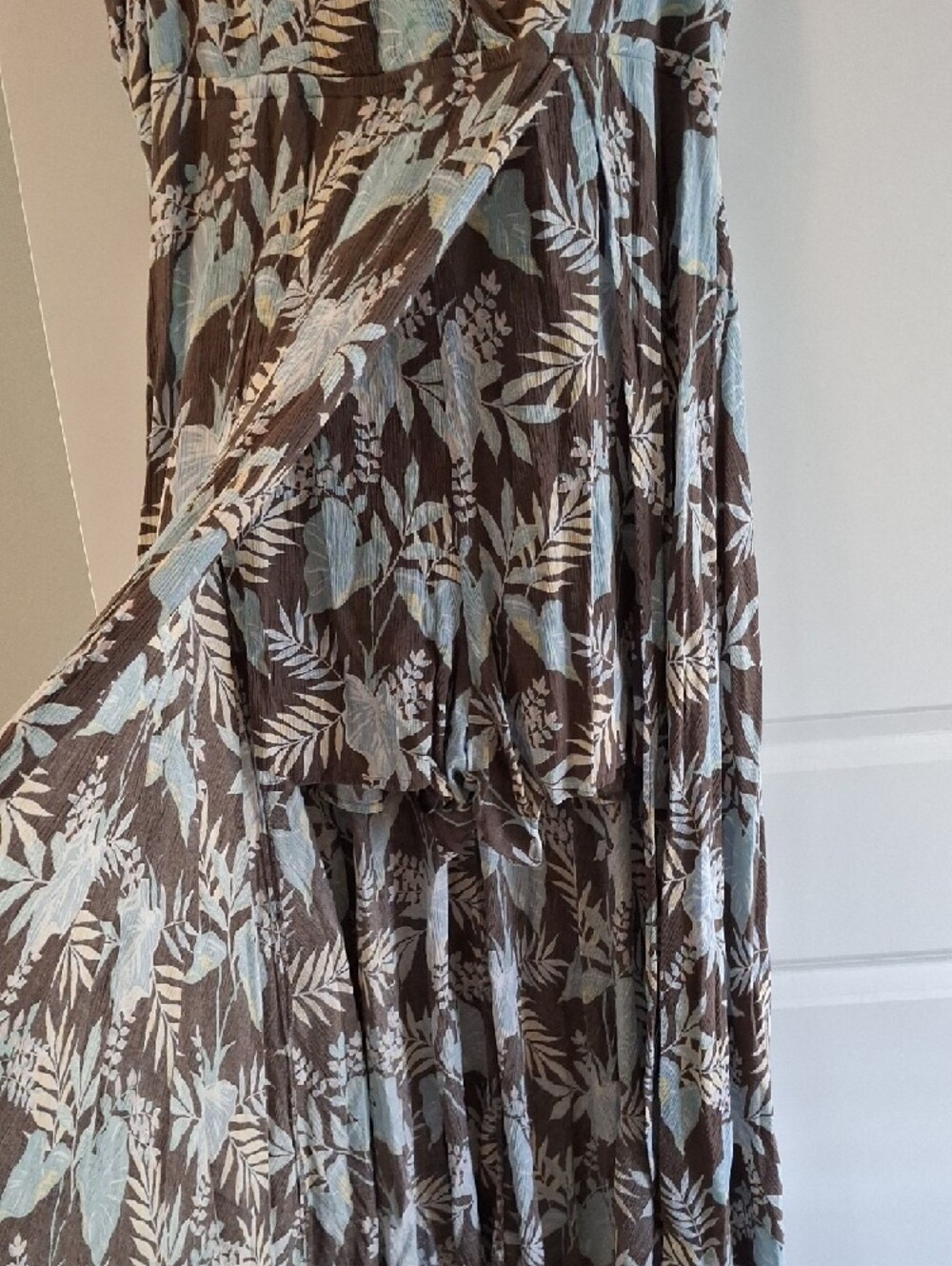 Torrid Brown Maxi Romper Dress with Light Blue and Cream Floral Print - Picture 3 of 6